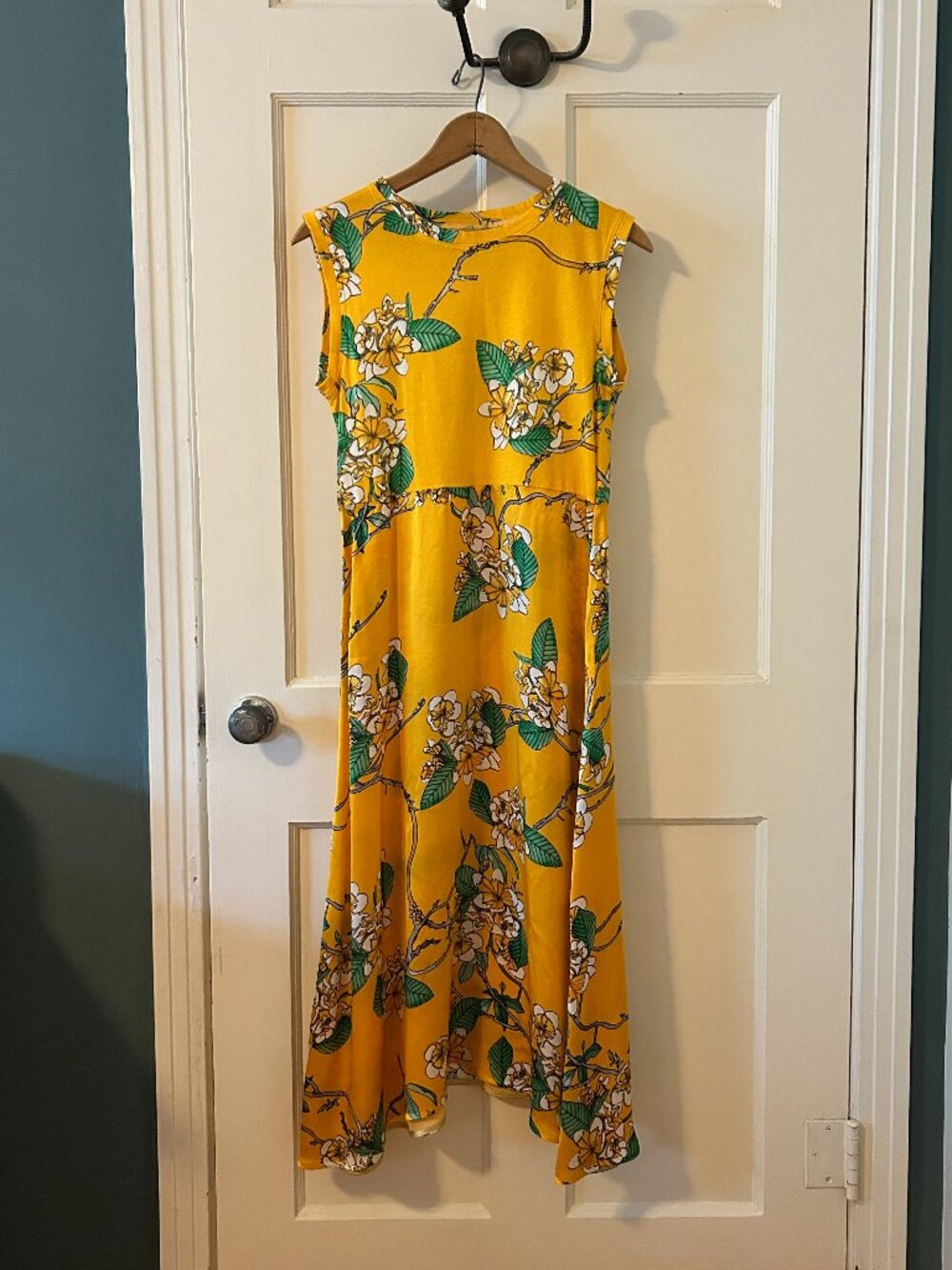 Roi du Lac Roma Italian Silk dress, size 6/8, yellow pop floral